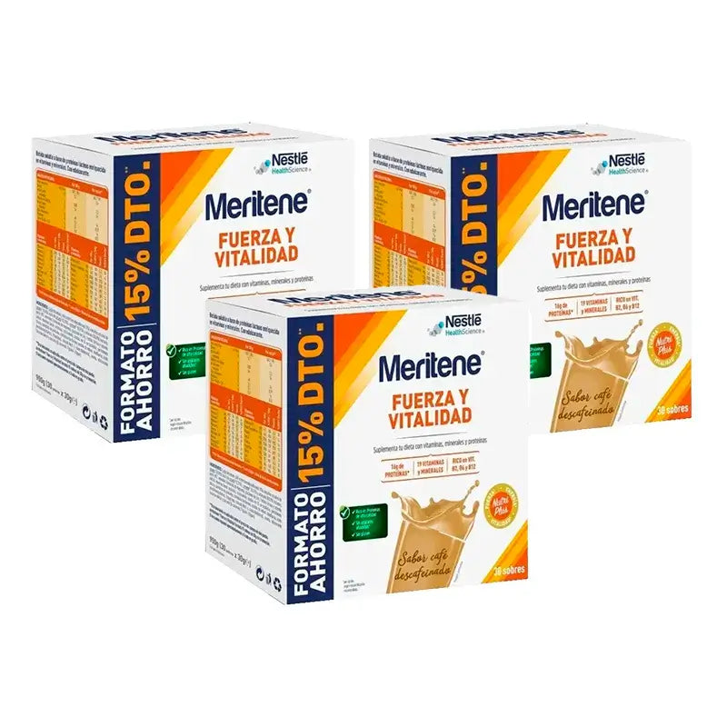 Meritene Stärke & Vitalität Entkoffeinierter Kaffee Sparpaket 3 x 30 Portionsbeutel