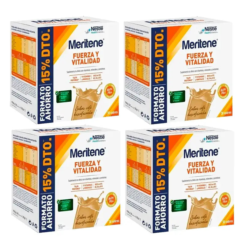 Meritene Stärke & Vitalität Entkoffeinierter Kaffee Sparpaket 4 x 30 Portionsbeutel