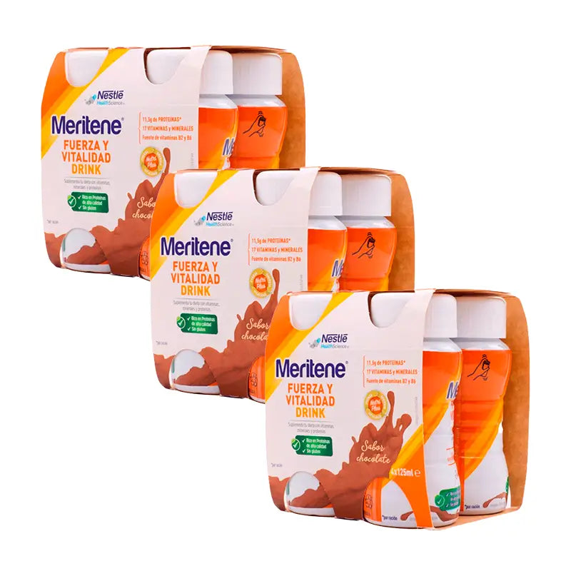 Meritene Kraft- und Vitalitätsgetränk Shake mit Schokoladengeschmack, 12X125 ml