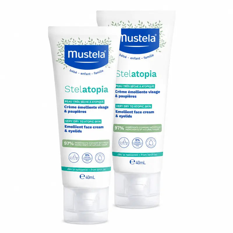Mustela Stelatopia Emollient Gesichtscreme, Packung 2 x 40 ml
