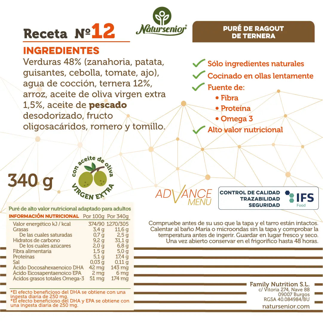 Natursenior Adult Rinderpüree Ragout mit Omega 3 Dha+Epa, Präbiotika und Eiweiß. , 340 gr