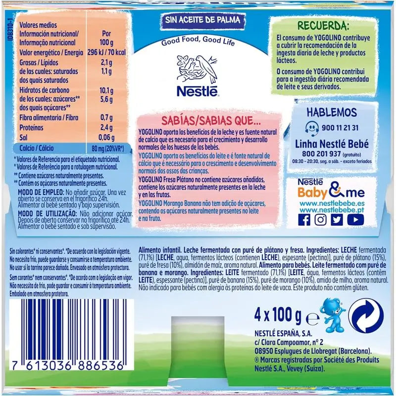 Nestlé Yogolino Erdbeere-Banane zuckerfrei, 4X100g