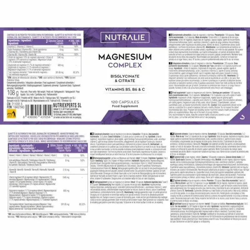 Nutralie Magnesium-Komplex mit Bisglycinat und Citrat, 120 Kapseln