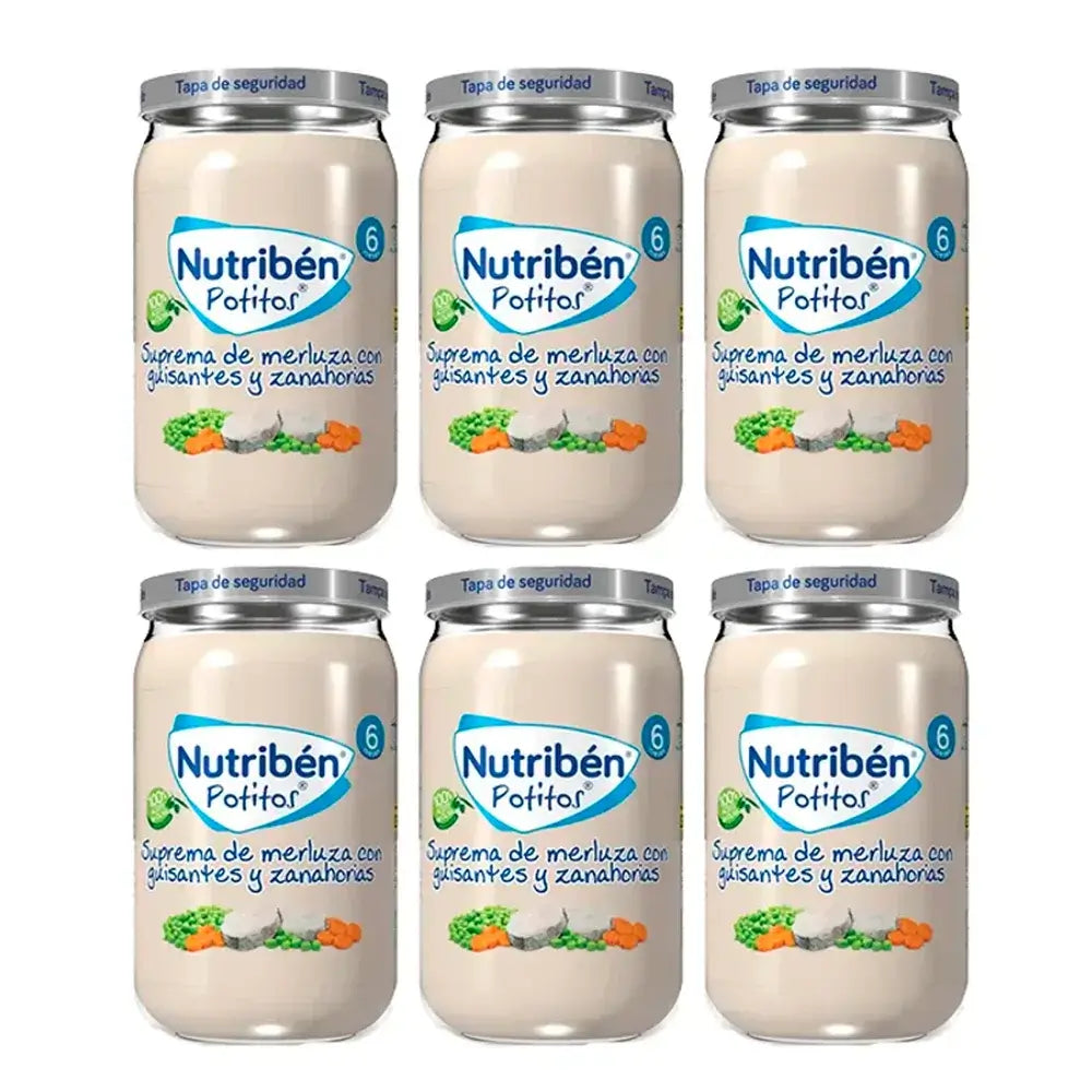Nutriben Potito Supreme von Seehecht mit Erbsen und Karotten , 6 x 235 g