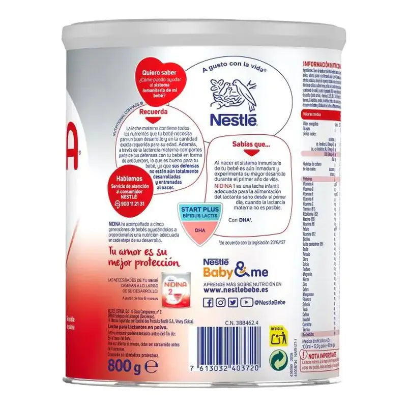 Packung 4 X Nestlé Nidina 1 für Kleinkinder 800 g