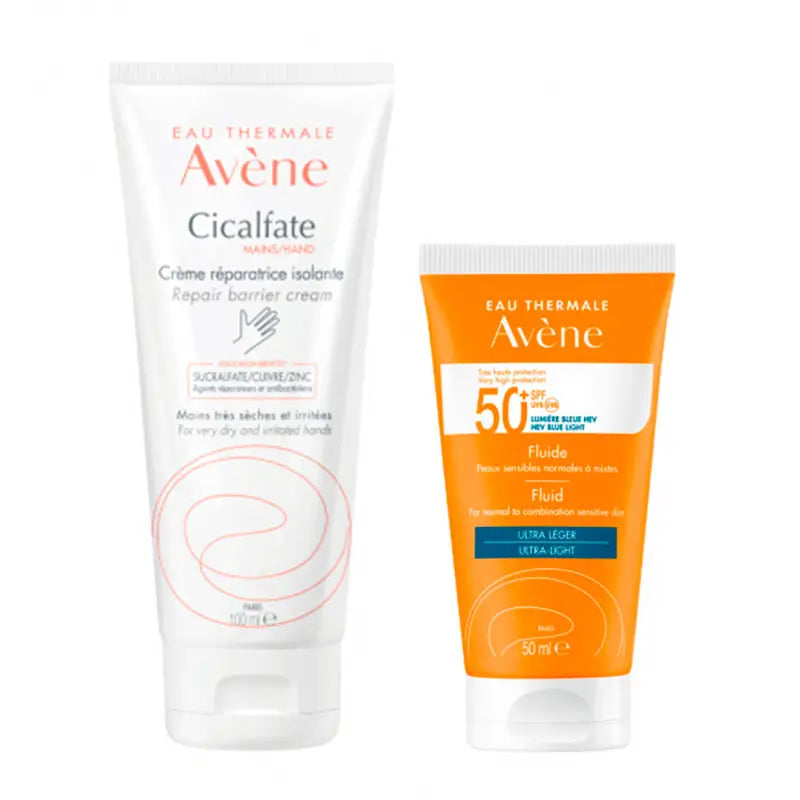 Avène Pack Cicalfate barrier effect repairing hand cream, 50 ml + Avène Fluid SPF 50+, 50 ml
