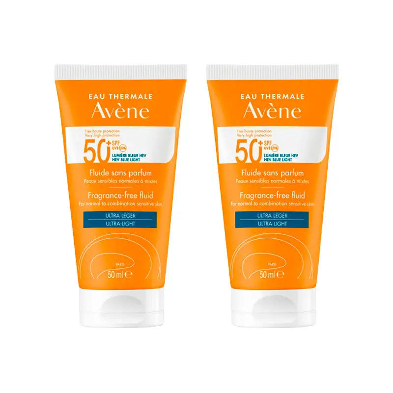 Avène Unscented Sunscreen Fluid SPF 50+, 2x50 ml
