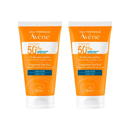 Avene Unscented Sunscreen Fluid SPF 50+, 2x50 ml
