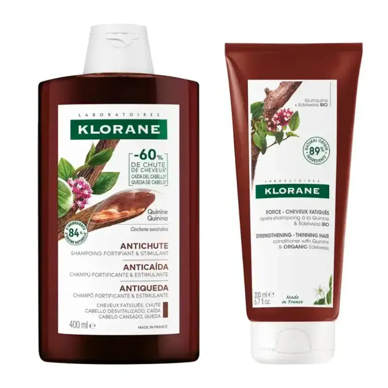 Klorane Pack Bio-Chinin & Edelweiß Shampoo, 400 ml + Bio-Chinin & Edelweiß Spülung, 200 ml