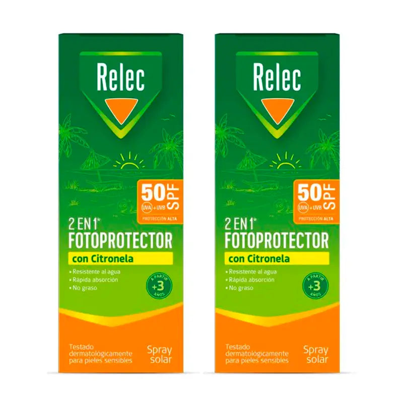 Relec Duplo 2 In 1 Photoprotector Spf50 mit Citronella, 2 x 100 ml