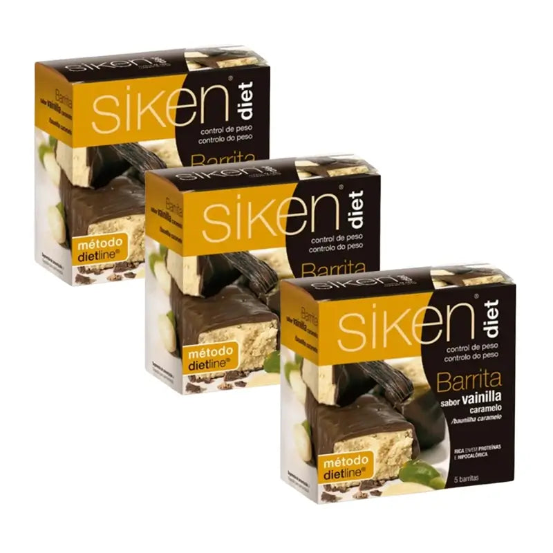 Siken Diet Riegel mit Vanille- und Karamellgeschmack 3 x 5 Einheiten Packung