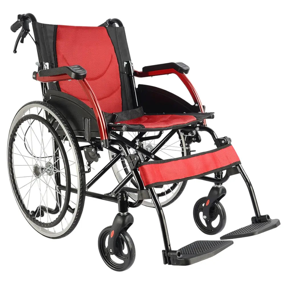 selbstfahrender Rollstuhl aus Aluminium, rot