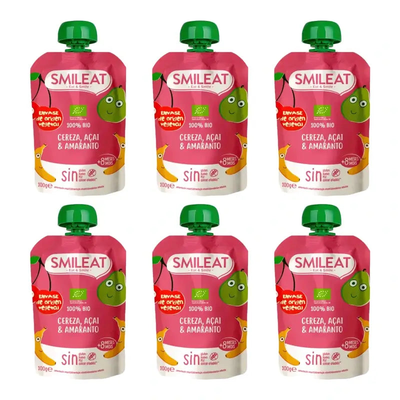 Smileat-Beutel mit Kirsche, Açaí und Amaranth, 100 g, 6er-Pack
