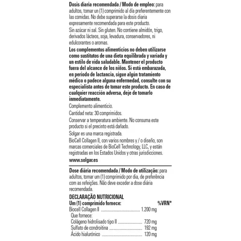 Solgar Hyaluronsäure-Komplex mit Kollagen, 3X30 Tabletten