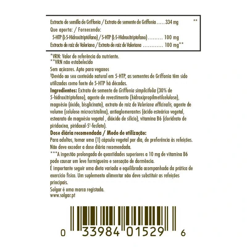 Solgar Griffonia 5 HTP-Komplex, 90 Kapseln