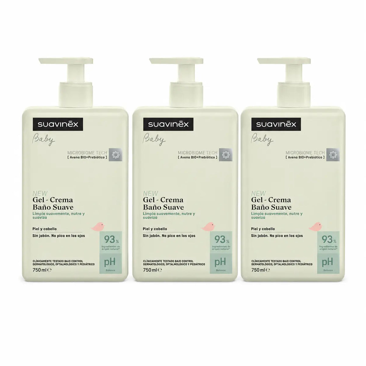 Suavinex Sanftes Baby-Badegel - Creme, 750 ml, 3er-Pack