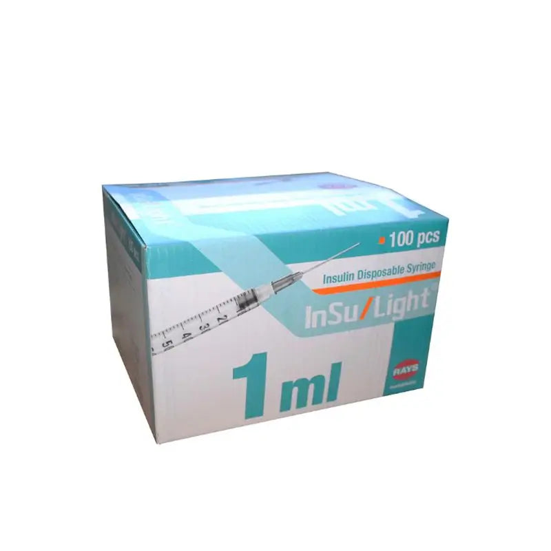 Surgicalmed Rays 1 Ml Insulin Spritzen mit Nadel 25G 0,5X16 Mm Insu/Light - Box von 100 Einheiten, 100 Einheiten