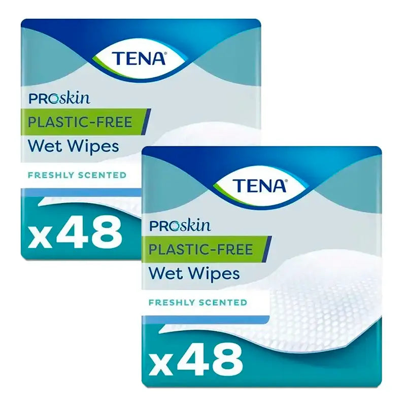 Tena Pack Proskin Plastikfreie Feuchttücher, 2 X 48 Einheiten
