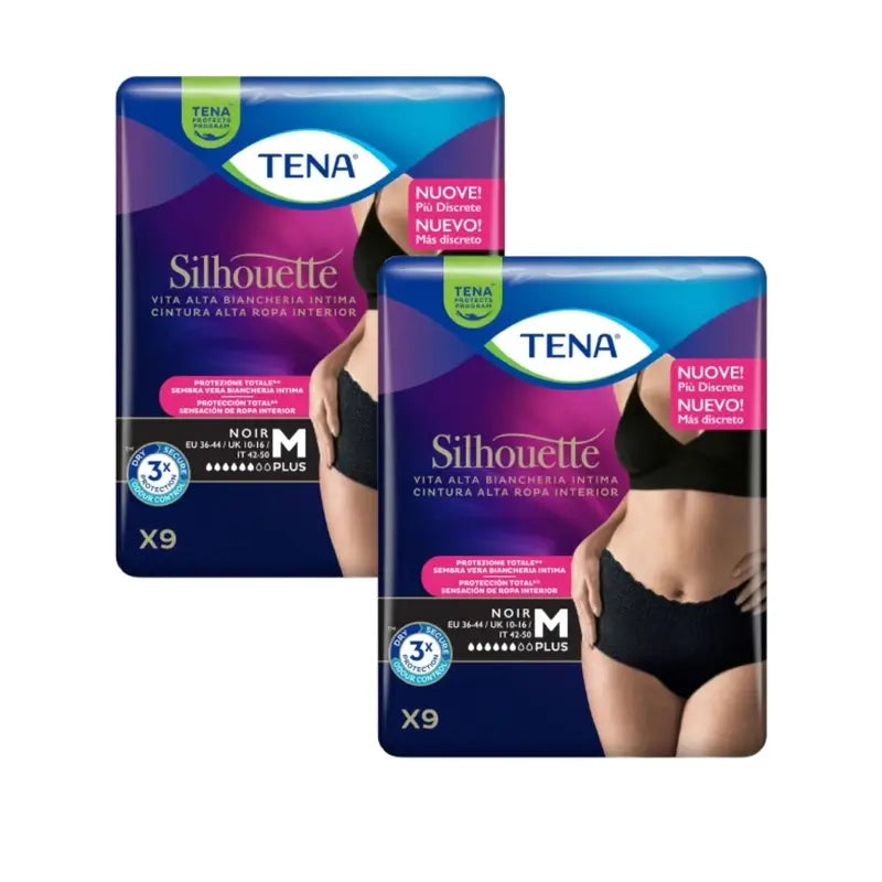 Tena Pack Silhouette Creme Plus Hohe Taille Größe M, 2 X 9 Stück