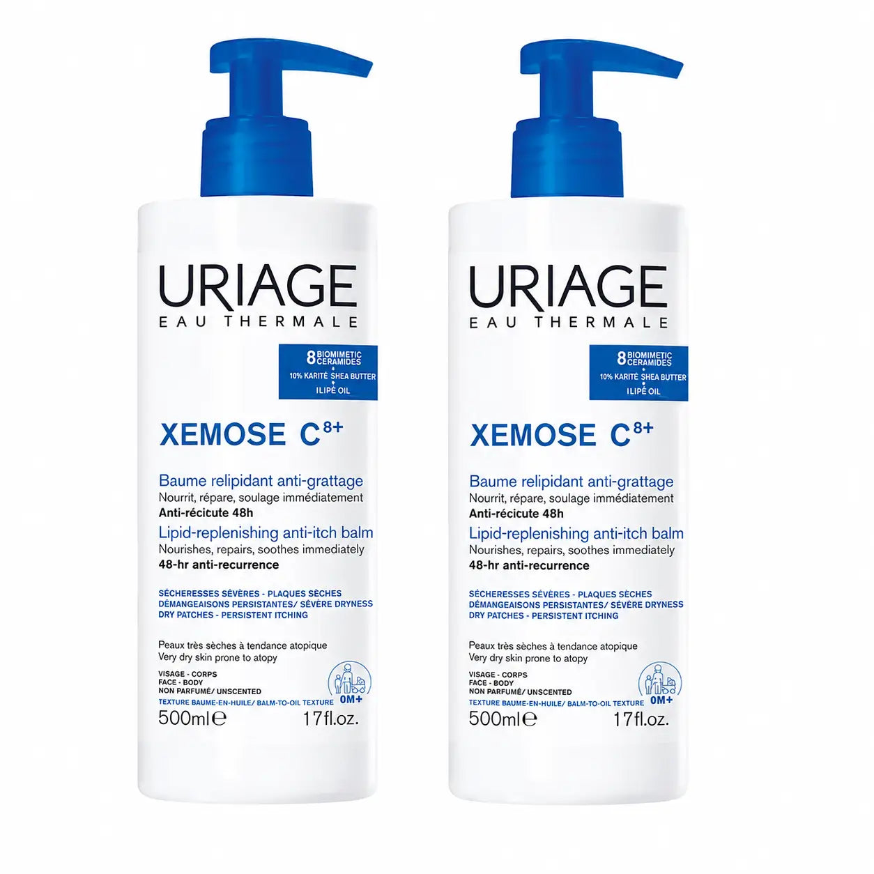 Uriage Xemose C8+ Relipidisierender Balsam gegen Juckreiz 500 ml, 2er-Pack