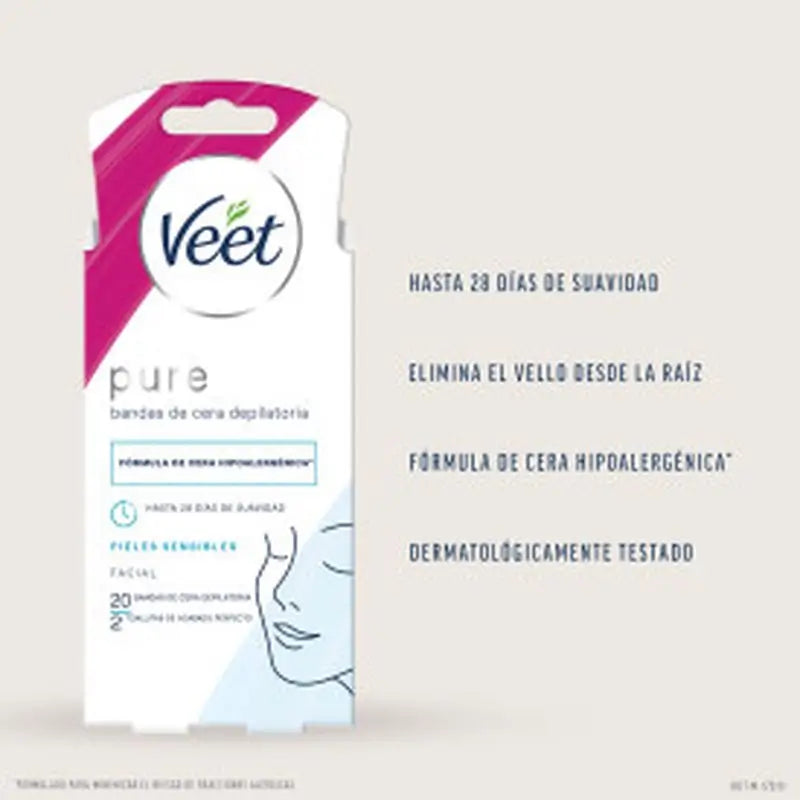 Veet Pure Cold Waxing Wax Strips für empfindliche Haut, 20 Stück