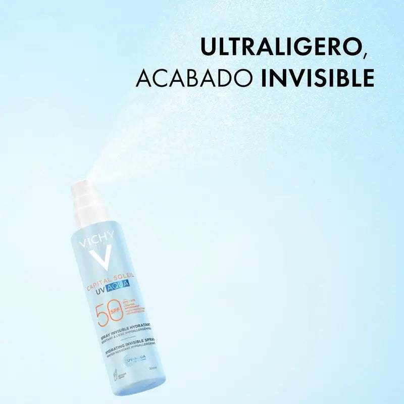 Vichy Solar Uv Aqua Spray Unsichtbares Feuchtigkeits-Spray Spf50, 200 ml
