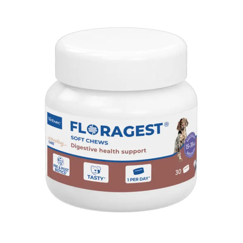 Virbac Floragest® Soft Chews – Verdauungsergänzungsmittel für mittelgroße Hunde, 1 Dose mit 30 Kausnacks