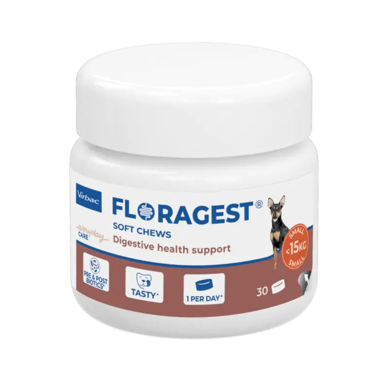 Virbac Floragest® Soft Chews – Verdauungsergänzungsmittel für kleine Hunde, 1 Dose mit 30 Kausnacks