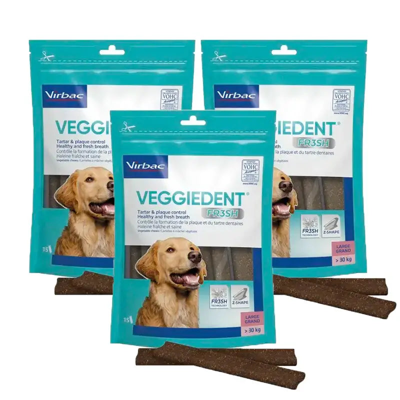 Virbac Veggiedent Fr3sh L, Zahnpflege-Snacks für Hunde großer Rassen, 3er-Pack