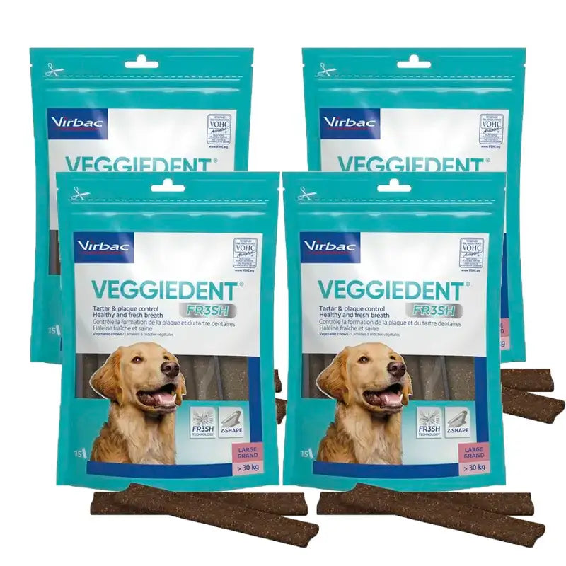 Virbac Veggiedent Fr3sh L, Zahnpflege-Snacks für Hunde großer Rassen, Packung mit 4 Einheiten