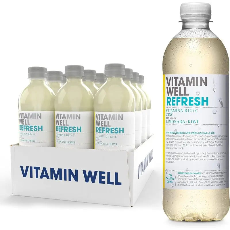 Vitamin Well Refresh Pack Zitronenlimonade/Kiwiwi, 12 Stück x 500 ml