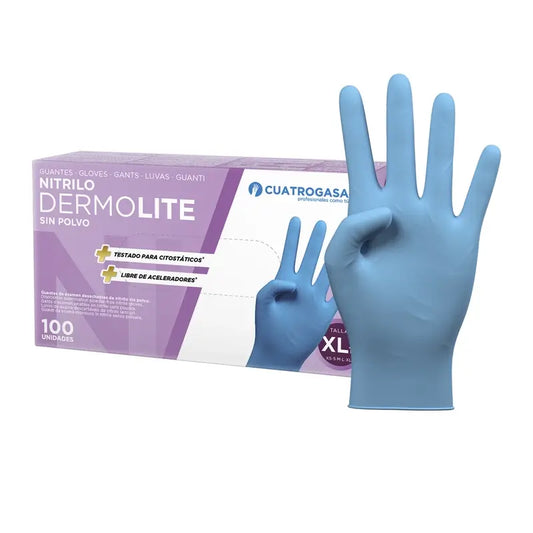 Cuatrogasa Dermolite Puderfreie Nitrilhandschuhe Blau Größe Xl, 100 Stück