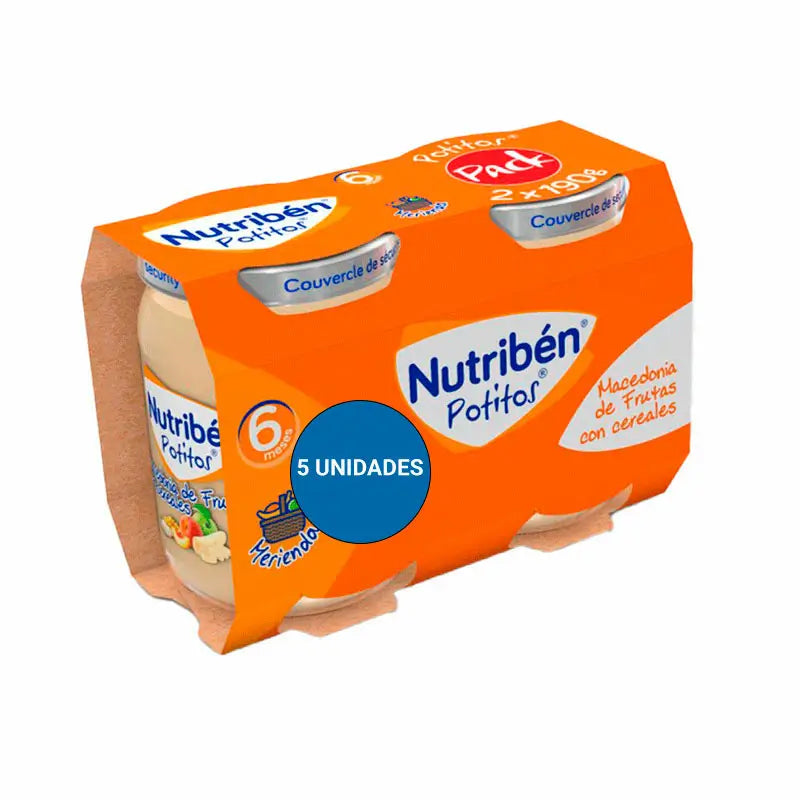 5 X Nutriben Pack Pot Macedonia Fruta Cereales 2X190 Gr
