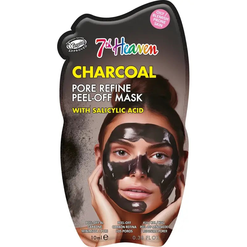 7 Heaven Peel-Off Charcoal Mask mit Salicylsäure verfeinert die Poren, 10 ml