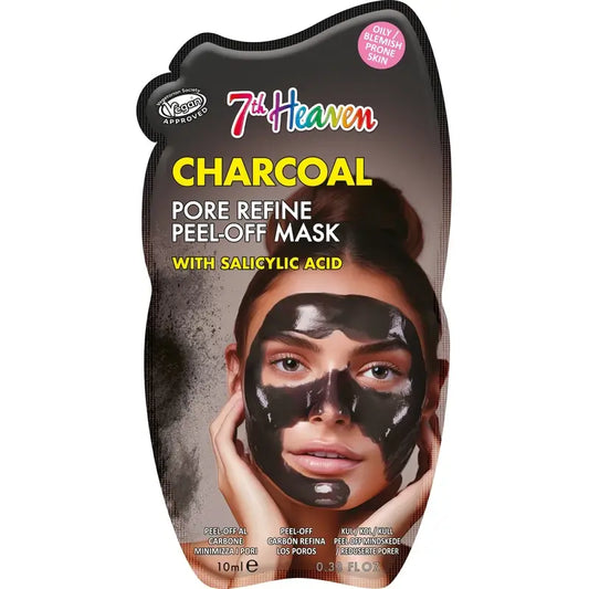 7 Heaven Peel-Off Charcoal Mask mit Salicylsäure verfeinert die Poren, 10 ml