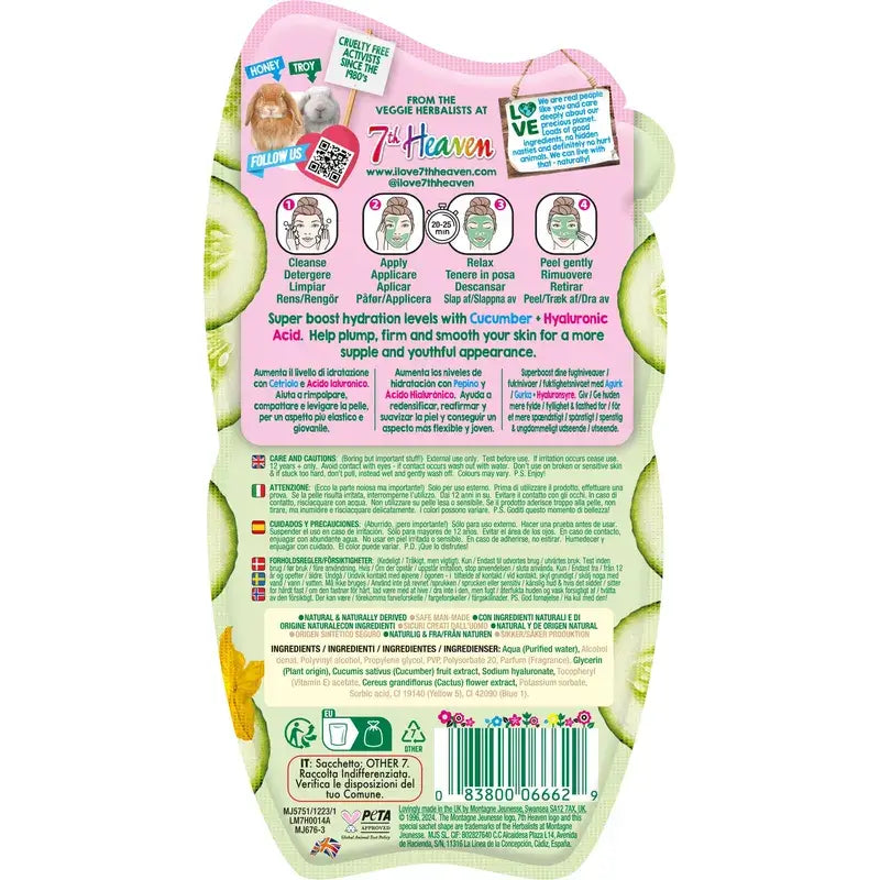 7 Heaven Gurken-Peel-Off-Maske mit rückfettender und straffender Hyaluronsäure, 10 ml