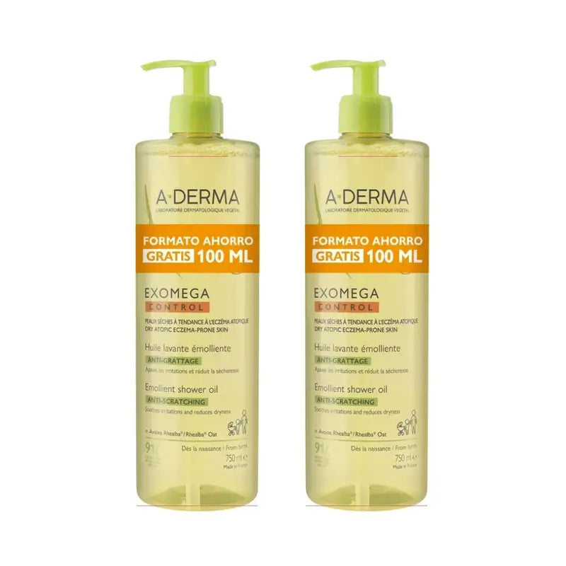 A-Derma Exomega Control Anti-Irritation Emollient Duschöl, 2X750 Ml