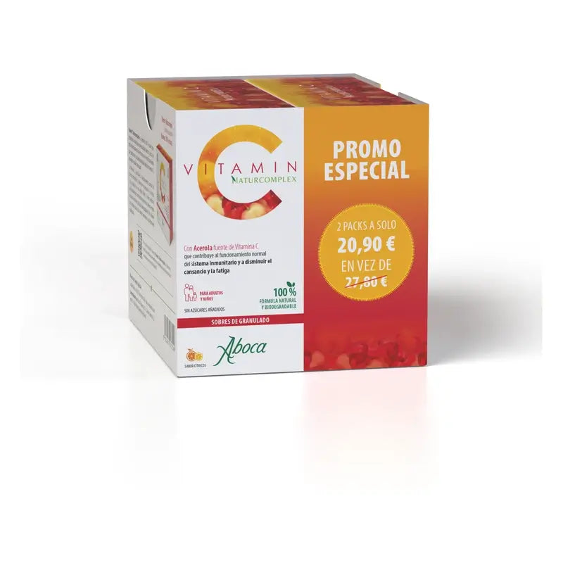 Aboca Vitamin C Naturcomplex Nahrungsergänzungsmittel, 20 + 20 Beutel