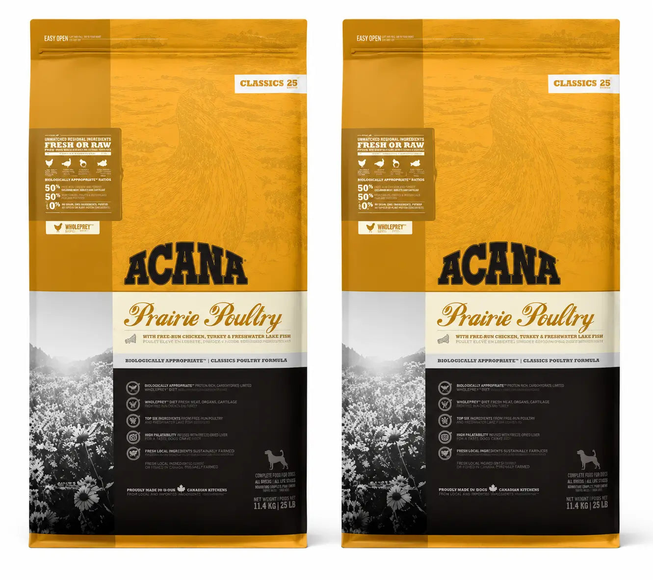 Acana Canine Adult Classics Prairie Geflügel 9,7 kg Hundefutter , Packung 2