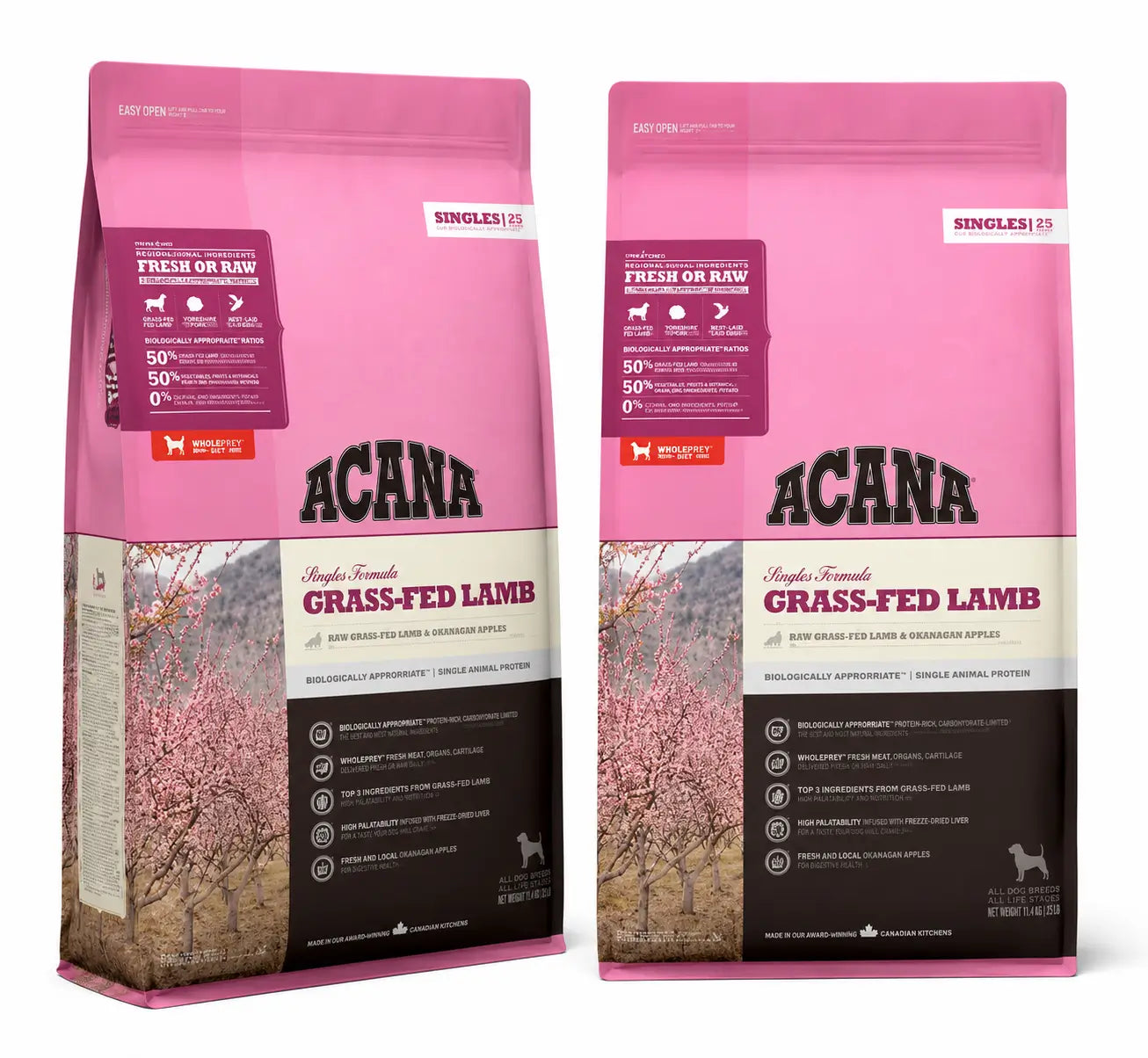 Acana Canine Adult Singles Grasgefüttert 17 Kg Hundefutter, Packung 2