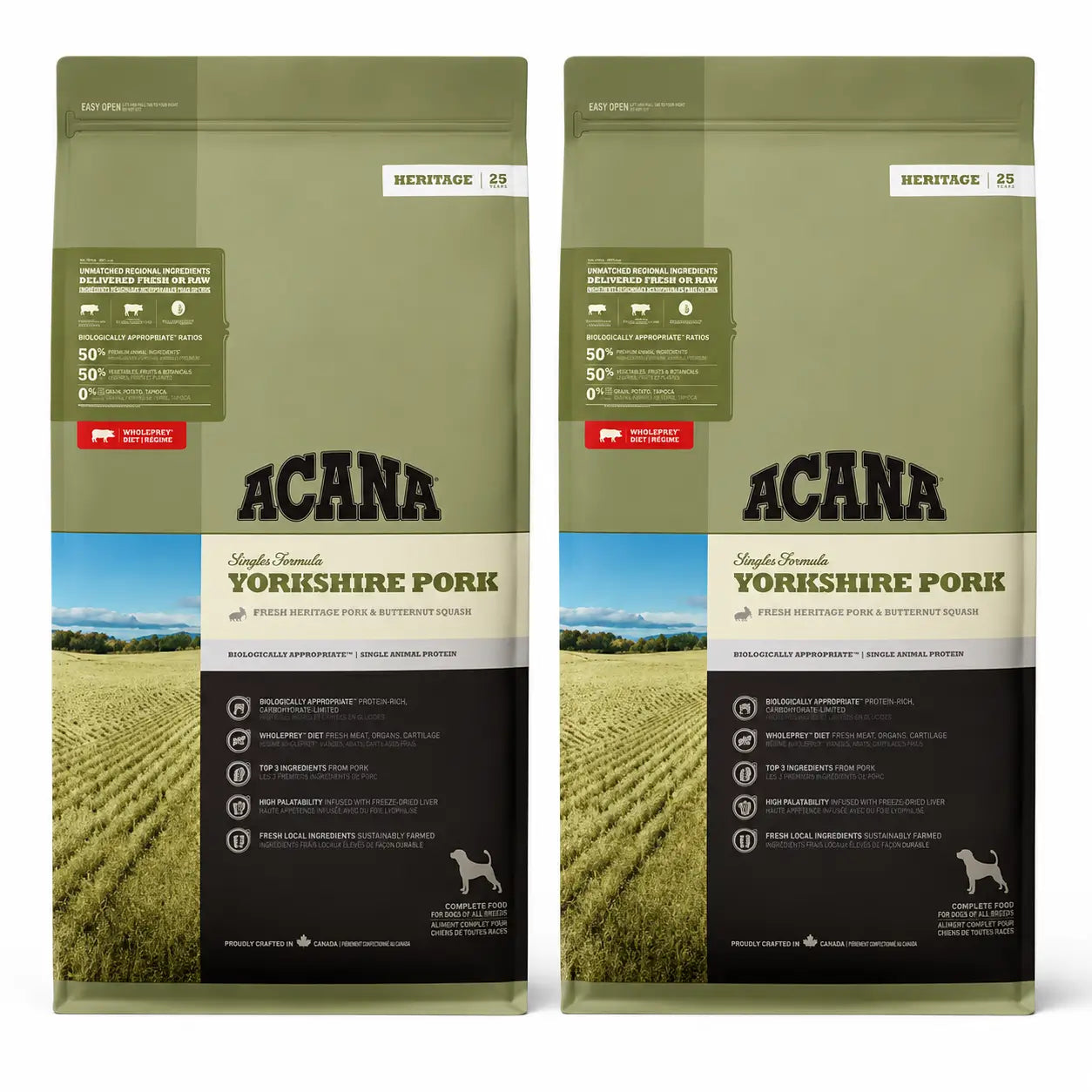 Acana Canine Adult Singles Yorkshire Pork 11,4 Kg Hundefutter , Packung 2