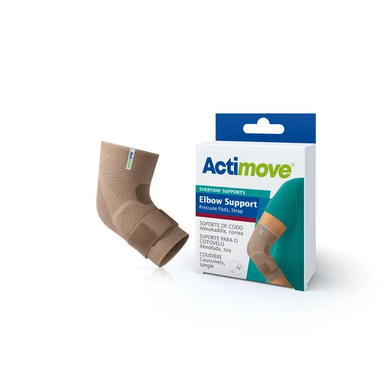 Actimove Elastische Ellenbogenbandage mit Polster und Band, Farbe Beige, Größe L
