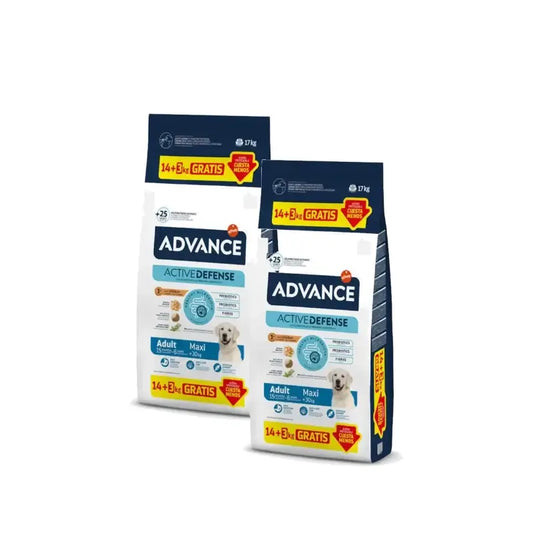 Advance Adult Maxi Hundefutter für große Hunde mit Huhn, 2er-Pack à 14+3 kg