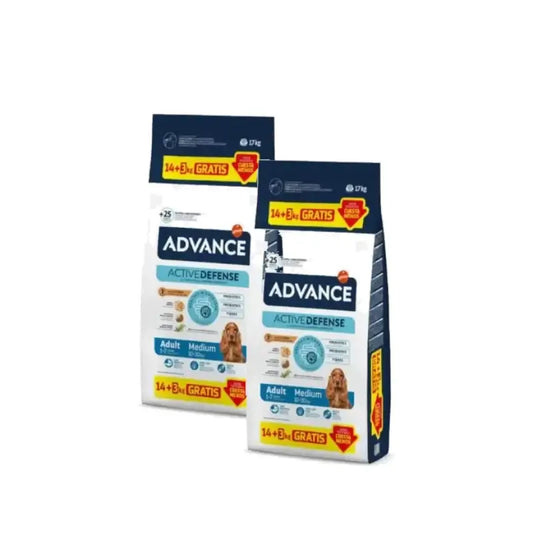 Advance Adult Medium – Hundefutter für mittelgroße Hunde mit Huhn, 2er-Pack à 14+3 kg