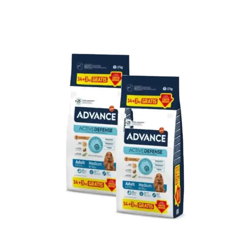 Advance Adult Medium – Hundefutter für mittelgroße Hunde mit Huhn, 2er-Pack à 14+3 kg