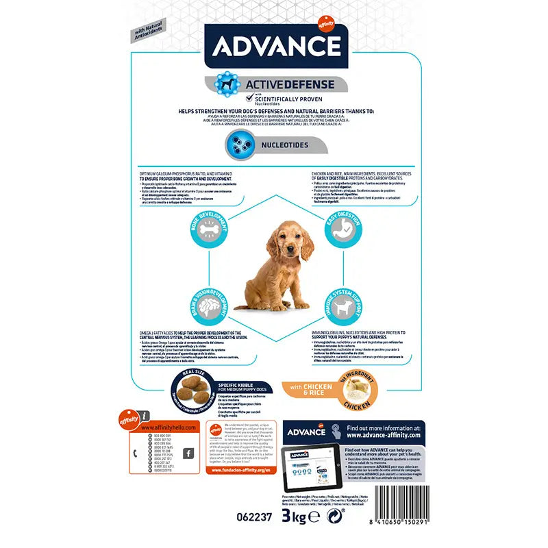 Advance Canine Puppy Medium Huhn-Reis 3Kg, Hundefutter für Hunde
