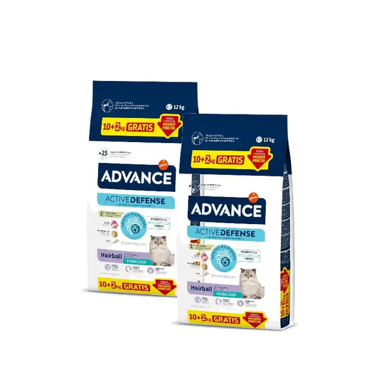 Advance Hairball Katzenfutter für kastrierte Katzen mit Truthahn, 2er-Pack à 10+2 kg