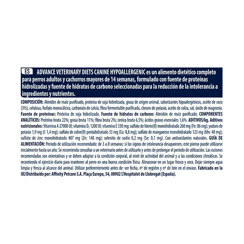 Advance Vet Canine Adult Hypoallergen 10Kg, Hundefutter