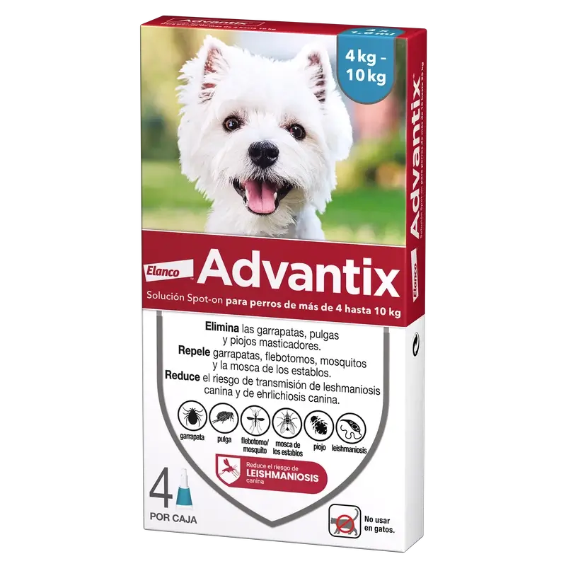 Advantix Antiparasitische Pipetten für Hunde von 4 bis 10 Kg 4 Einheiten X 1 Ml