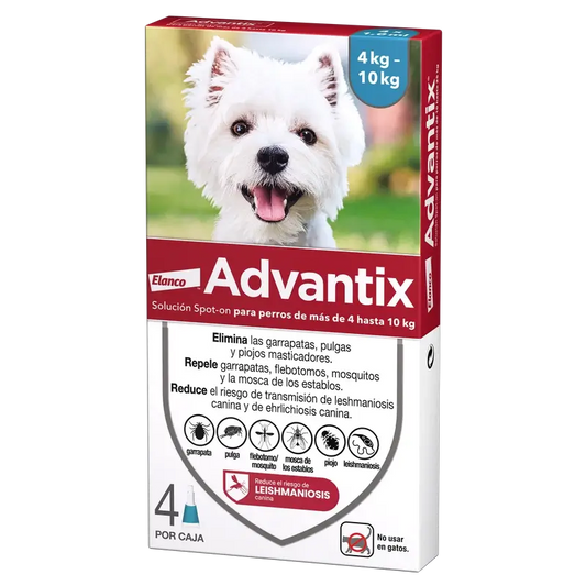 Advantix Antiparasitische Pipetten für Hunde von 4 bis 10 Kg 4 Einheiten X 1 Ml